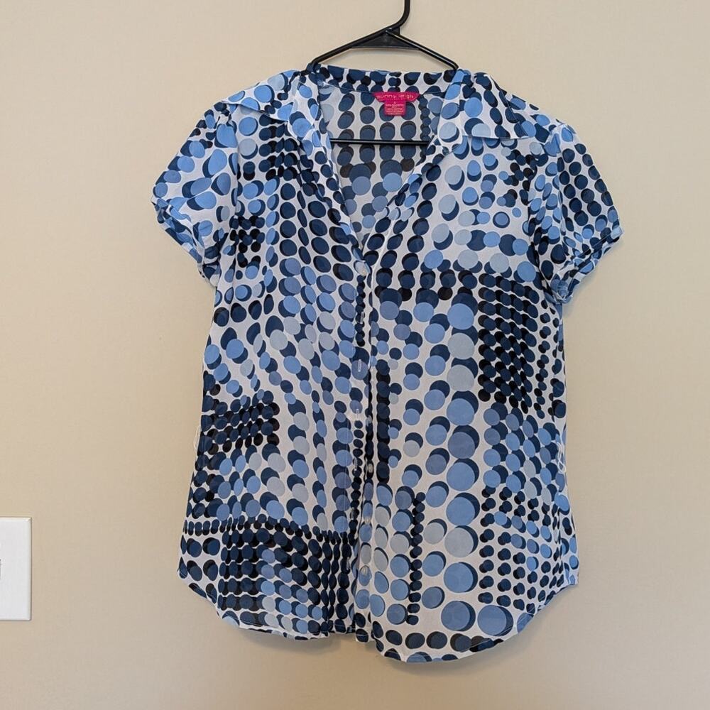 Sunny Leigh Blue Polka Dot Button Down Blouse